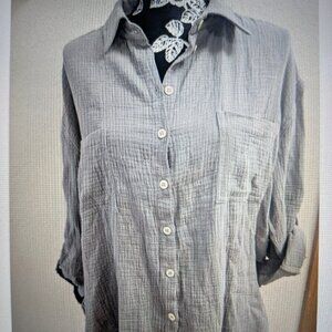 SIZE S MIOU MUSE Green Roll Tab Sleeve Blouse INVPV3038